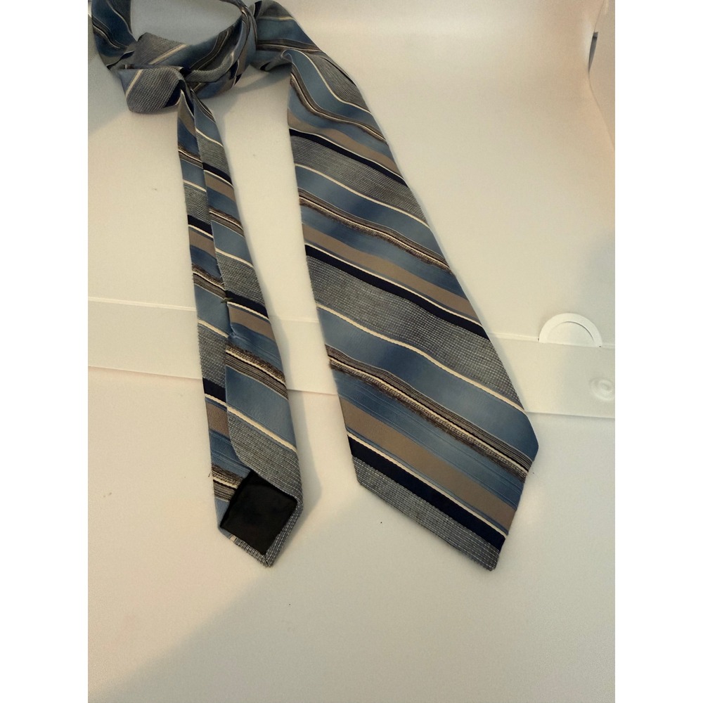 Wembley Mens Striped Necktie Blue Grey Black Textured Slip Stitched Quality Tie
